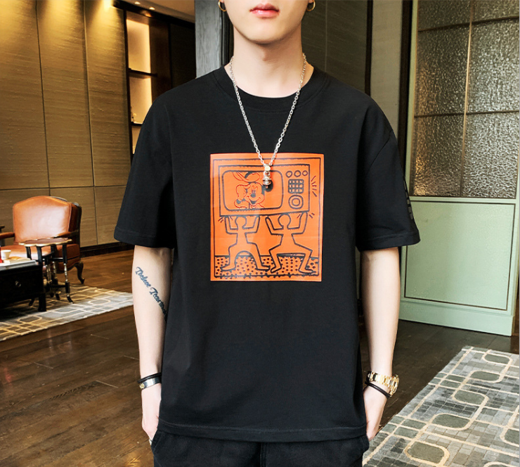 [ÁO THUN NAM NỮ OVER SIZE] - Áo thun nam ngắn tay Hàn Quốc - Chuột Mickey Đen Cam