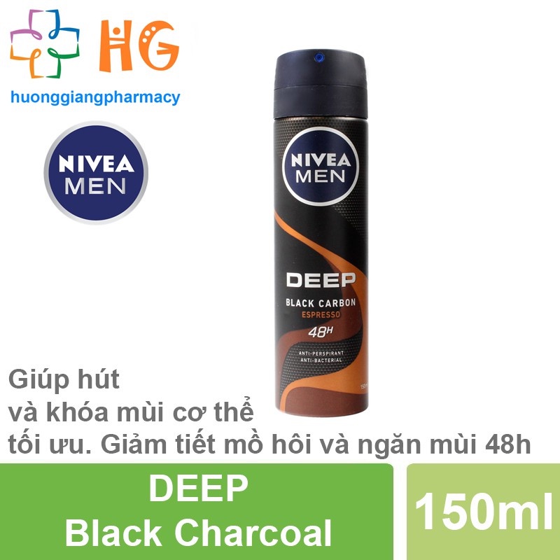 Xịt ngăn mùi NIVEA MEN Deep - Than đen hoạt tính hương Espresso