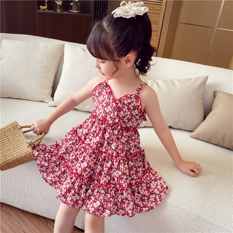 Váy Hoa đỏ hai dây nhí Cute
