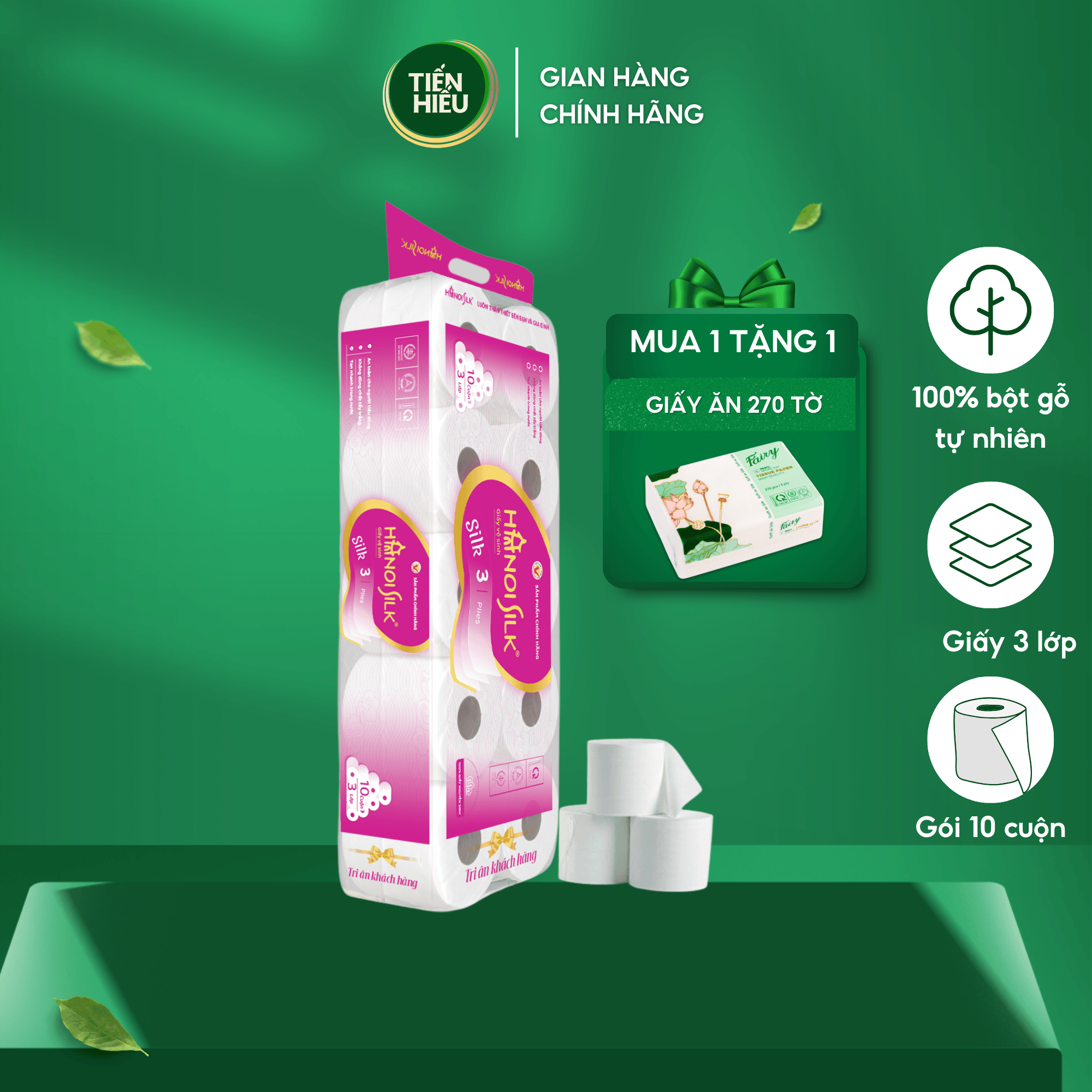 Giấy Vệ Sinh Hà Nội Silk 3 Lớp 39 Mét Tím Có Lõi Mềm Mịn Tan Nhanh Trong Nước, Tặng Kèm Bịch Giấy Rút Sen 270 Tờ