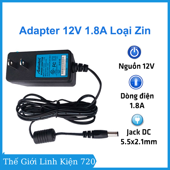 Nguồn adapter 12v 1.8a loại zin jack dc 5.5x2.1 đủ dòng dây dài 1.5 mét nguồn camera