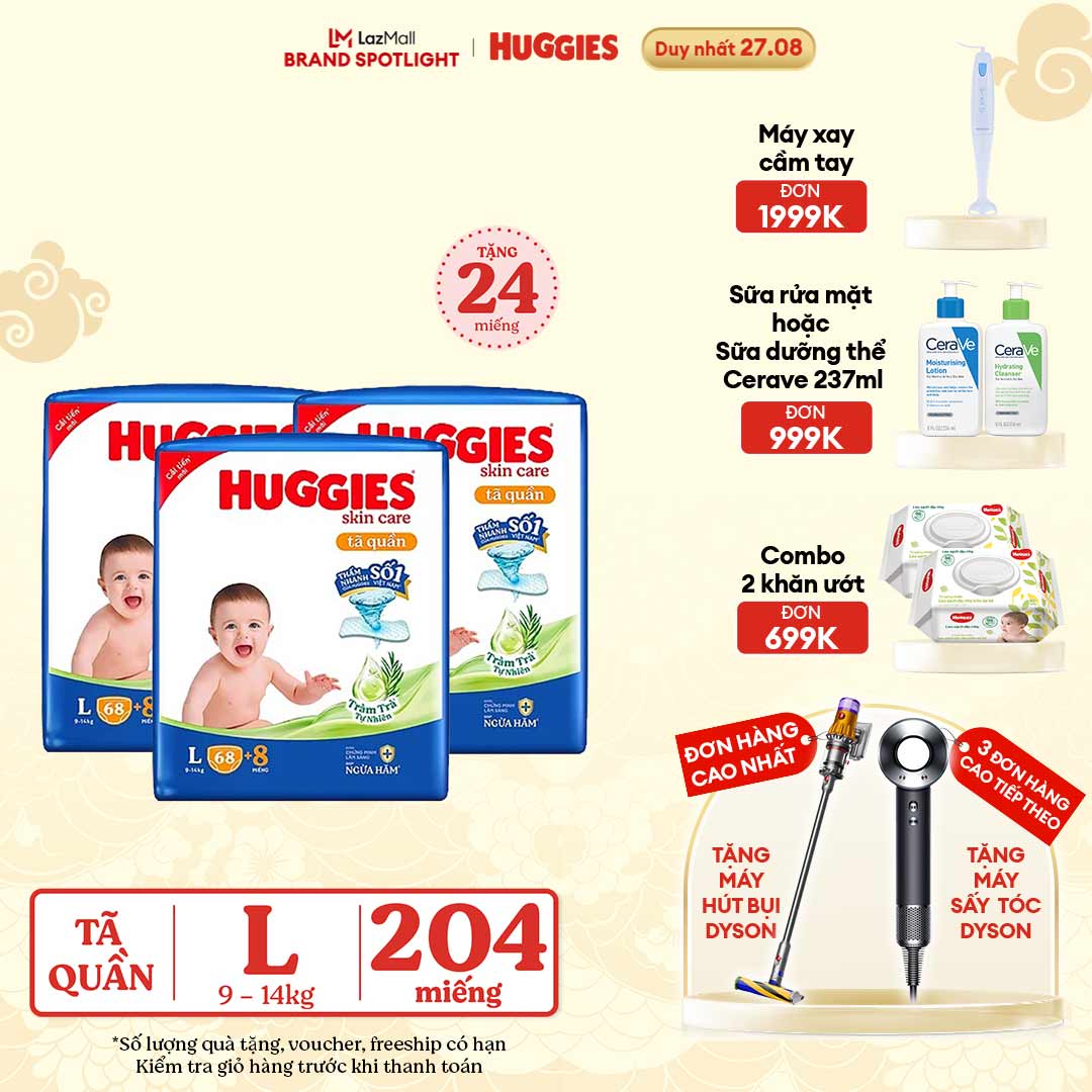 Combo 3 gói tã quần huggies skincare super jumbo l68 - gói 68+8 miếng
