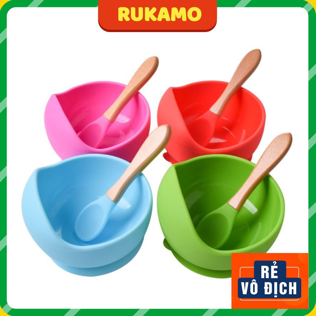 Bát ăn dặm silicon cho bé tập ăn dặm blw kiểu nhật bản tặng thìa rukamo bd04