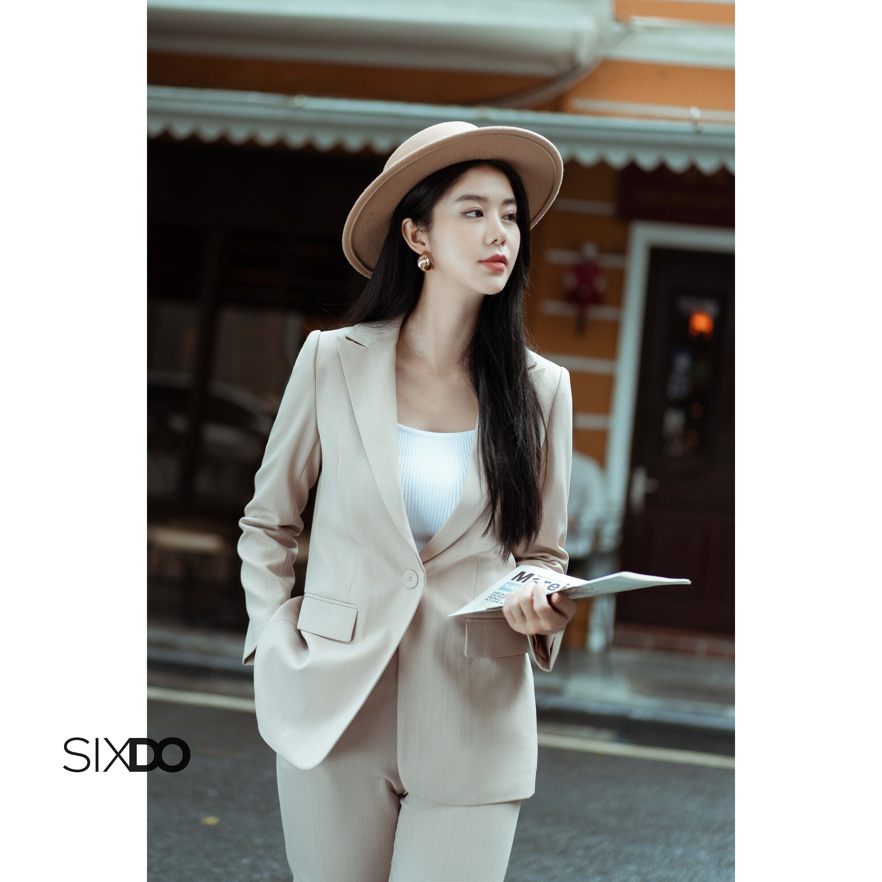 Áo vest nữ kẻ sọc SIXDO (Stripe Single Breasted Woven Vest)