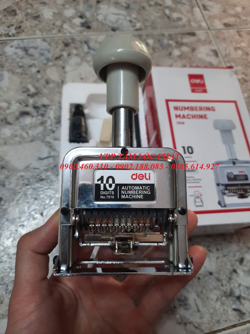 Dấu nhảy số tự động 10 số Deli 7510 dùng đóng số thứ tự, đánh số trang, số seri...