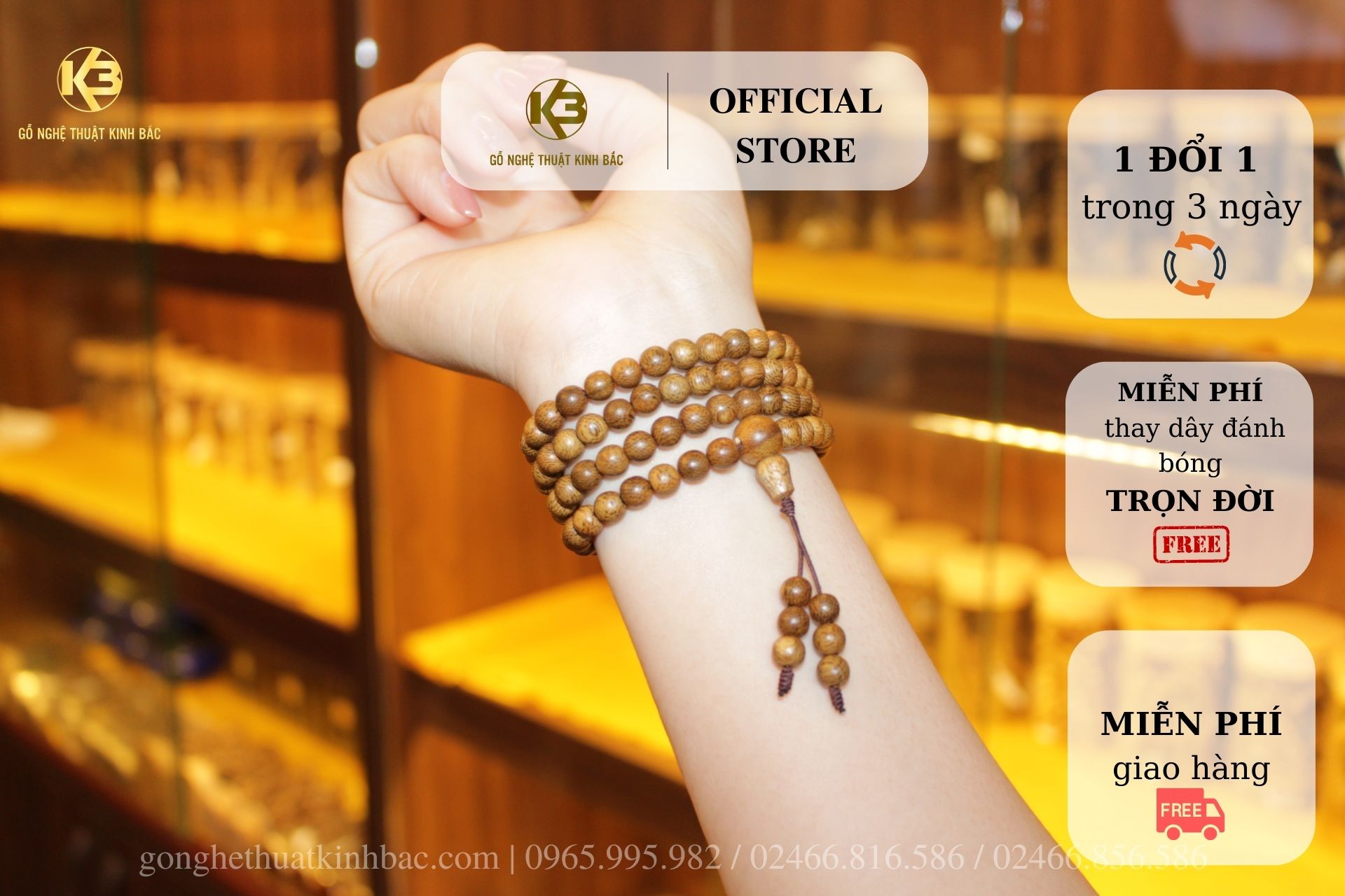 Vòng tay trầm hương Chuỗi tràng 108 hạt - An yên, đoạn trừ 108 phiền não - thơm dịu nhẹ - Trầm Tốc Lào - Gỗ Nghệ Thuật Kinh Bắc