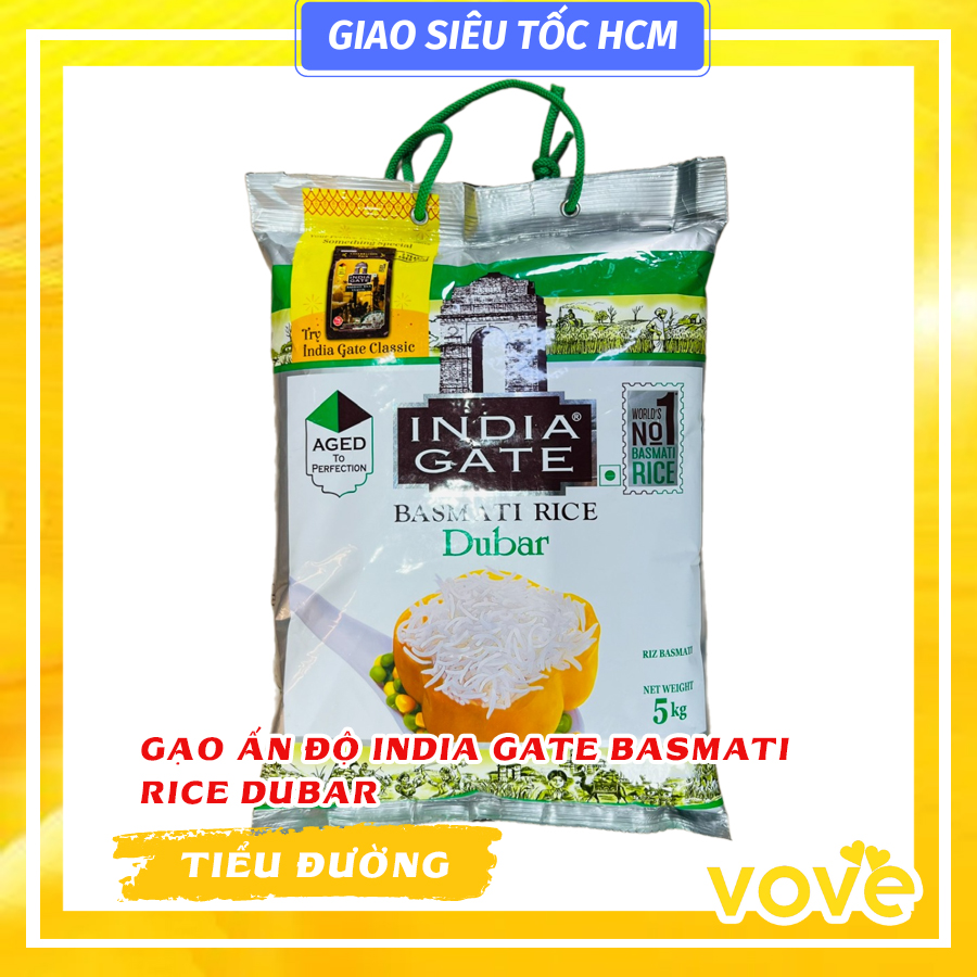 Gạo hạt dài ấn độ india gate dubar basmati rice, phù hợp người tiểu đường, giảm cân, 5kg