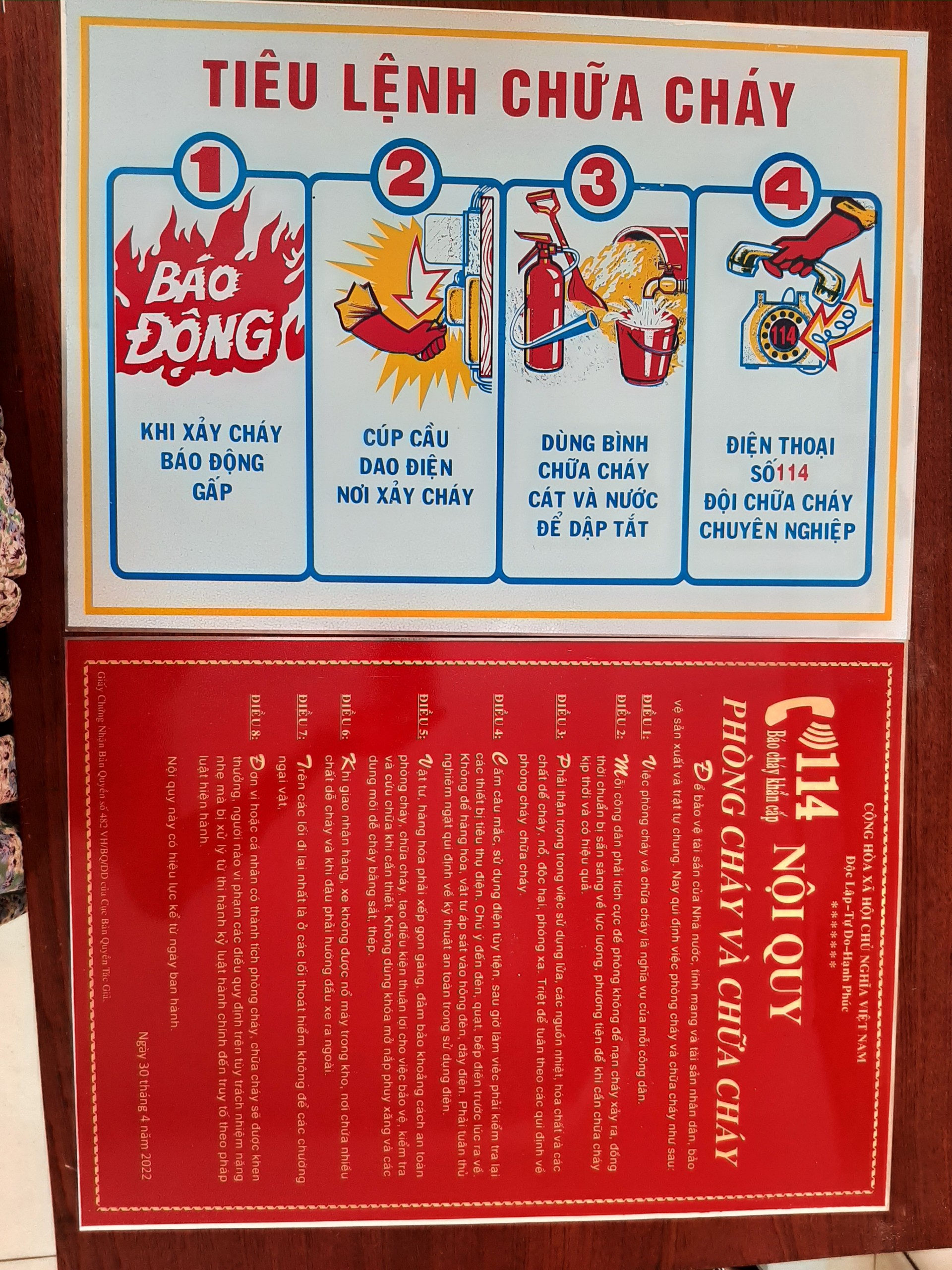 HCM Bộ bảng nội quy và tiêu lệnh PCCC cho dãy phòng trọ ( 1 nội quy, 1 tiêu lệnh)