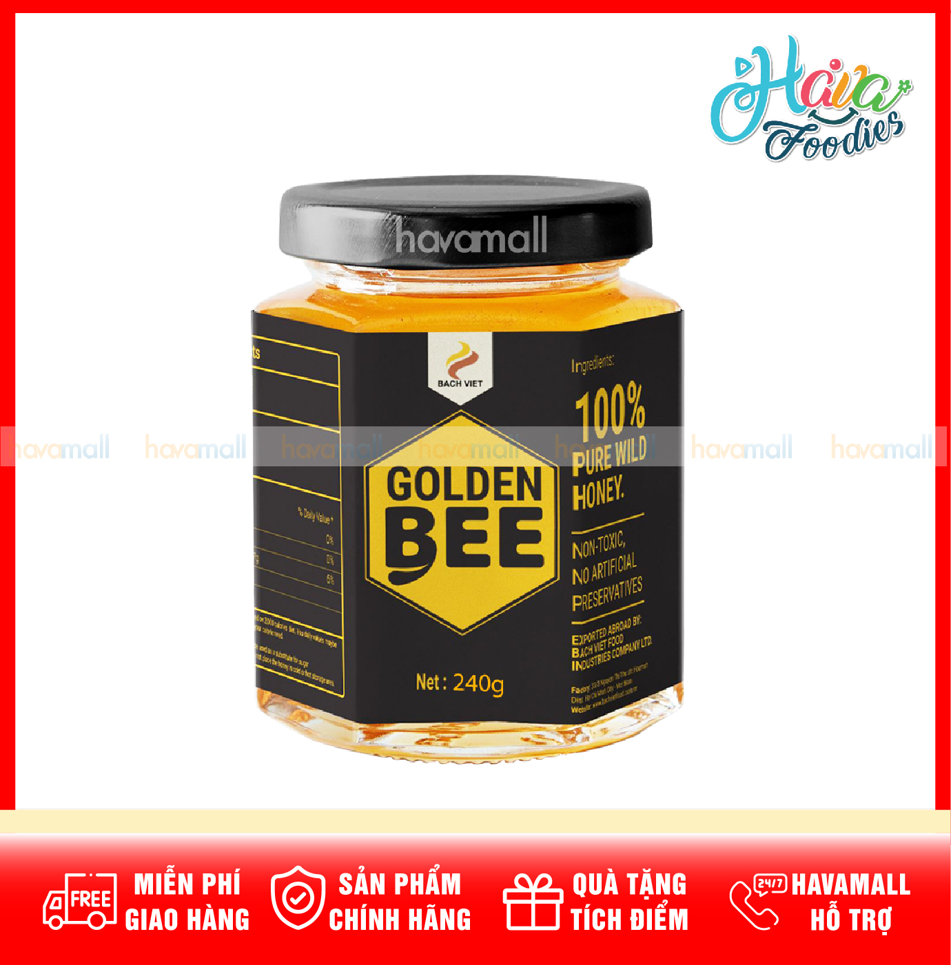 Mật Ong Thiên Nhiên Đạt Chuẩn Xuất Khẩu– Golden Bee Natural Honey 240g
