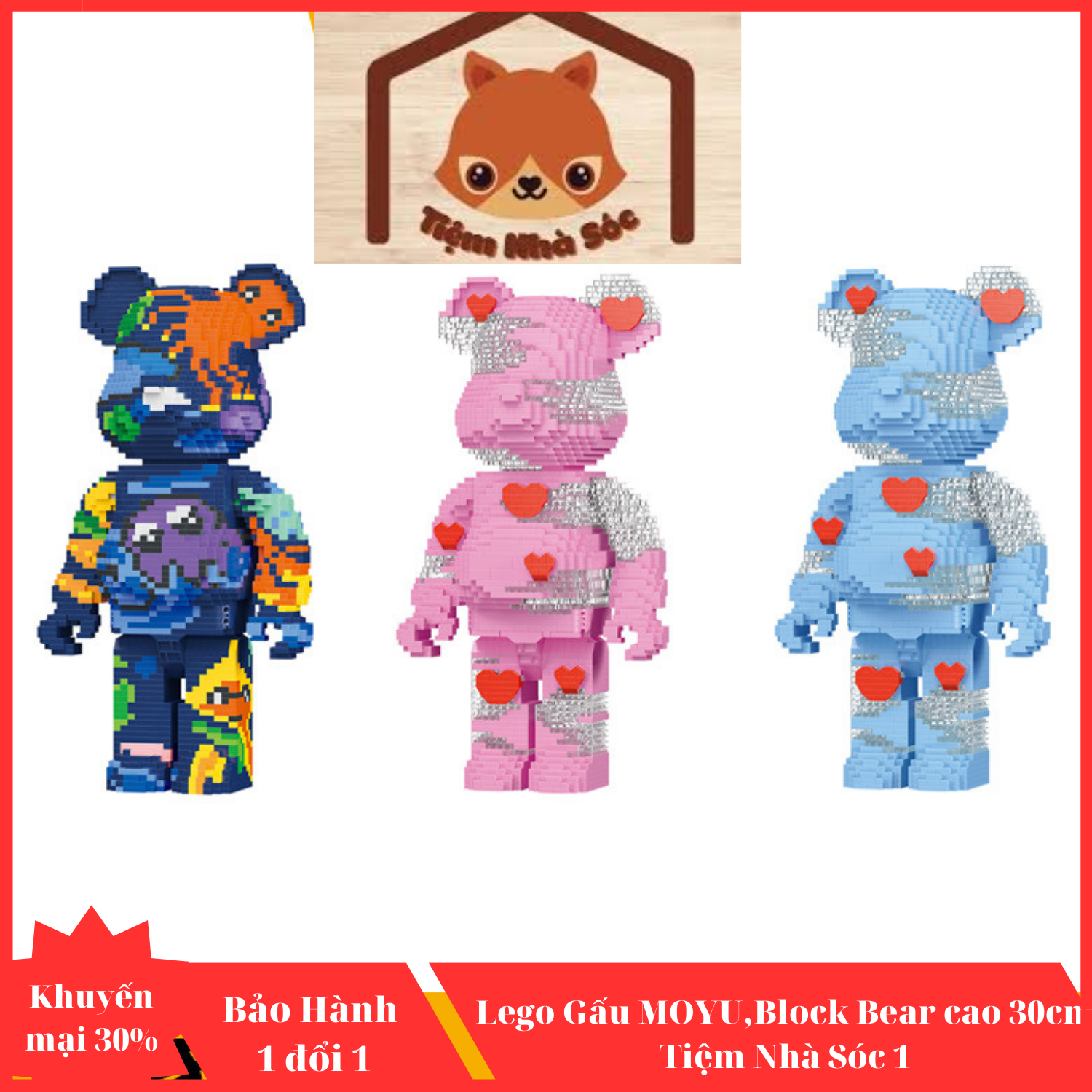 [Hoàn tiền 10%]Đồ chơi lắp ráp Leg0 Gấu Bearbrick Gấu MOYU Block Bear hàng Trơn siêu đẹp - Tiệm Nhà Sóc 1