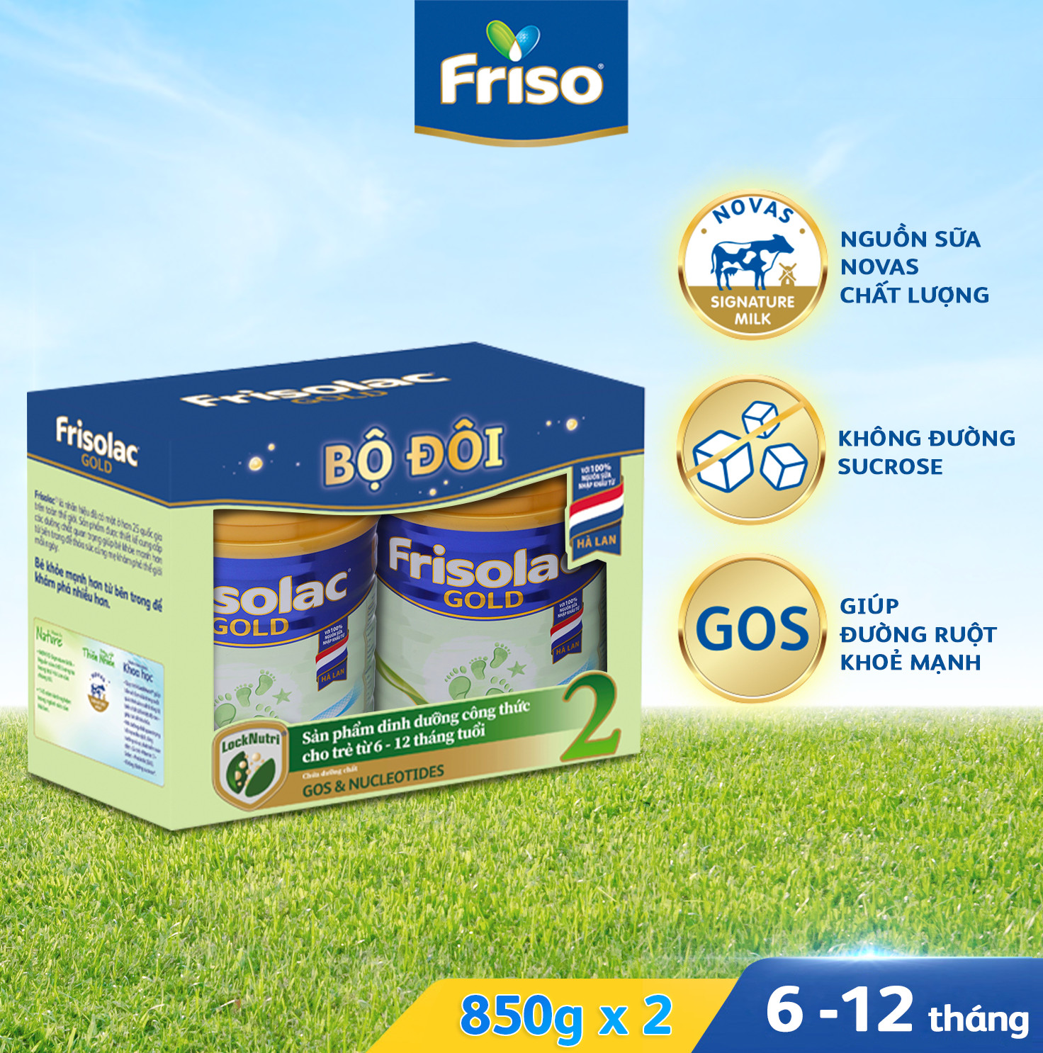 [MỚI] Combo 2 lon Sữa Bột Frisolac Gold 2 lon thiếc 850G-cho trẻ từ 6-12 tháng tuổi