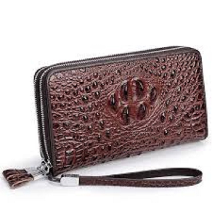 Ví bóp da cluth cầm tay da cá sấu 2 ngăn 22x13x4.5cm có dây đeo cổ tay và xỏ ngón