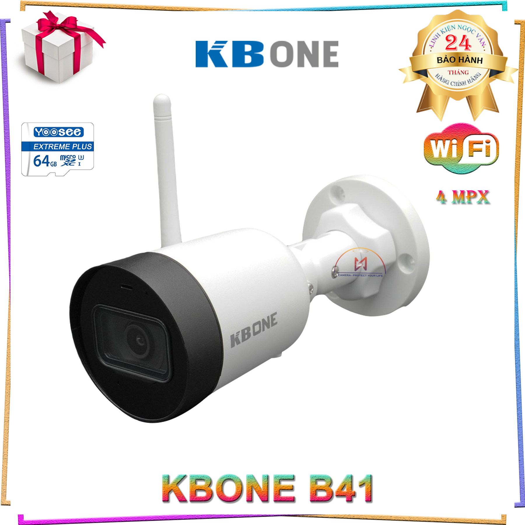Camera Wifi Ngoài trời 4.0MP KBONE KN-B41 - Hàng Chính Hãng
