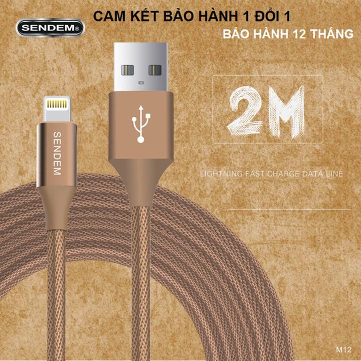[Bán chạy] Cáp sạc 2 mét  Sendem M12, cáp sạc dài 2m, cáp sạc dây dù 2m, dây sạc 2m, cáp sạc điện thoại, bảo hành 1 năm 1 đổi 1