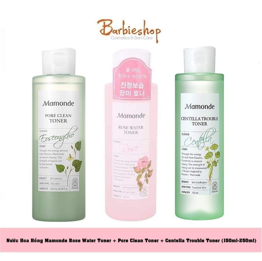 Nước Hoa Hồng Mamonde Rose Water Toner + Pore Clean Toner + Centella Trouble Toner (150ml-250ml)