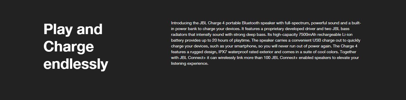 Loa Bluetooth JBL Charge 4 | Kháng nước IPX7 | Thời lượng pin 20h |