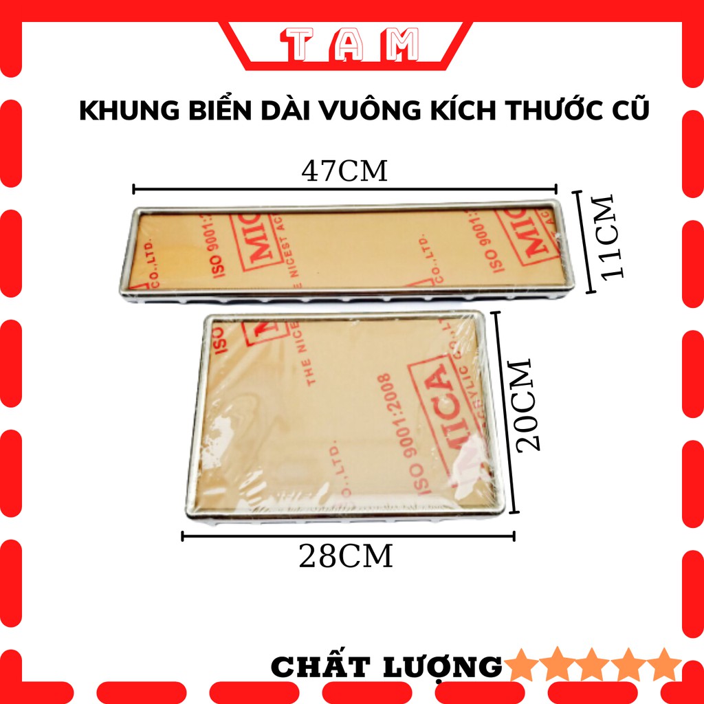 Bộ Khung Biển Số Inox Và Ốp Mica ( Trước + Sau + Pat ) Gắn Ô tô Mẫu Cũ