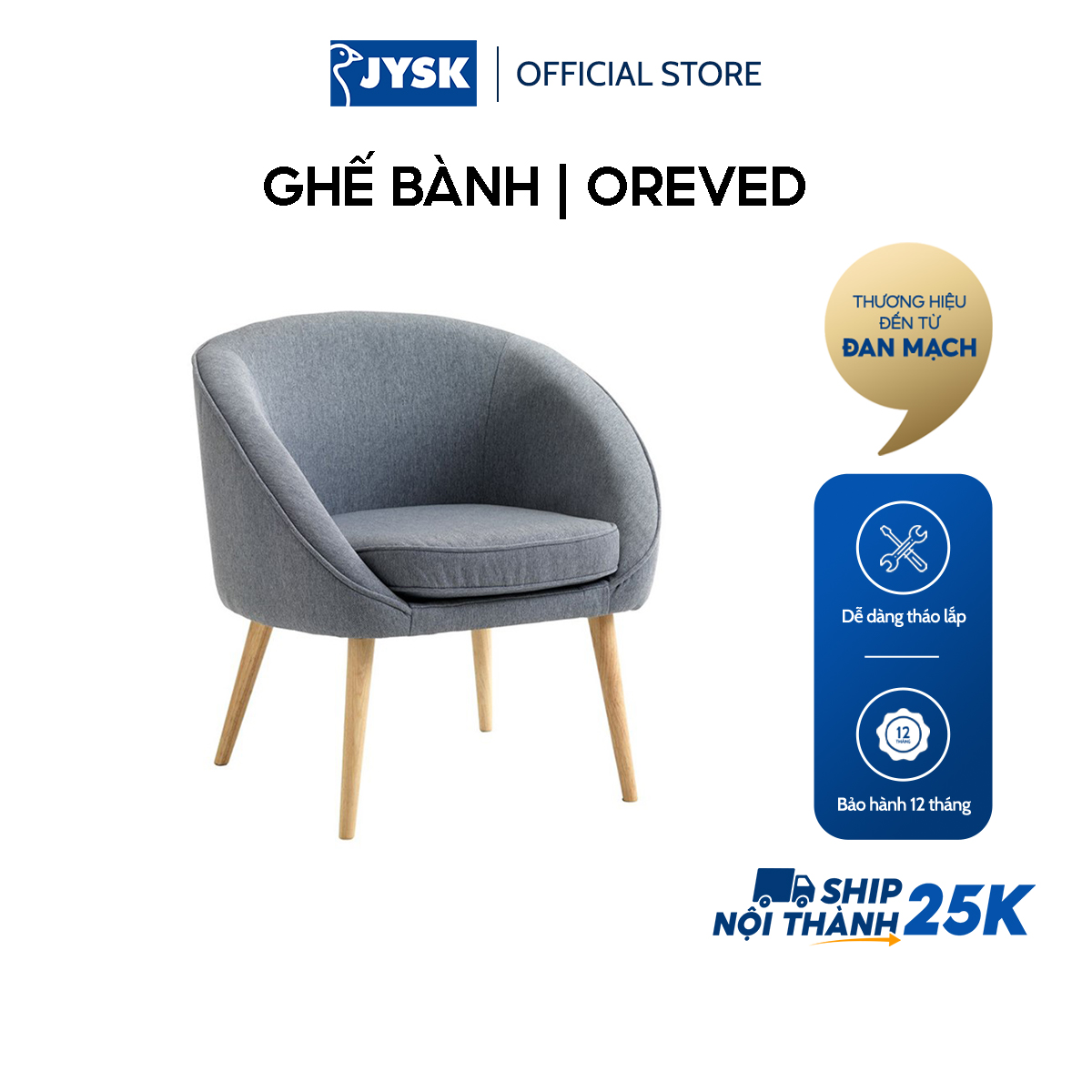 Ghế bành JYSK Oreved vải polyester xanh xám R73xS65xC76cm