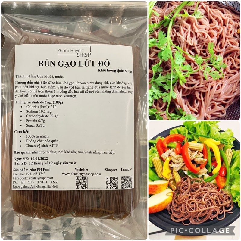 Bún gạo lứt, bún khô gạo lức 500gr, eat clean