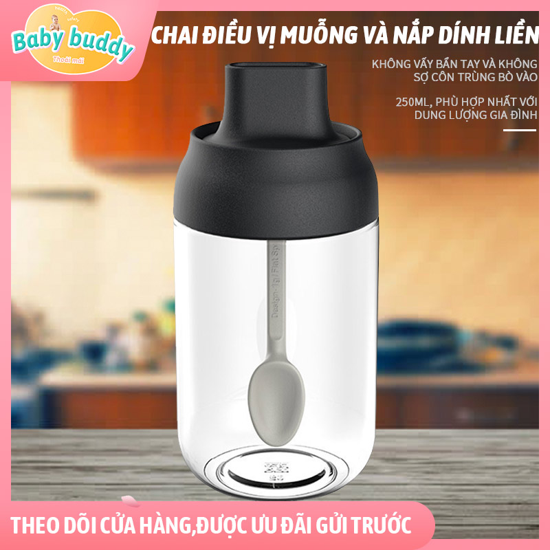 [Bộ bình đựng gia vị 250ml] Bình thủy tinh đựng gia vị với thiết kế tích hợp nắp muỗng 1g dễ dàng đo lường, bình đựng dầu ăn gia vị có đầu cọ, bình đựng nước chấm chống ẩm, chống bụi, an toàn và vệ sinh