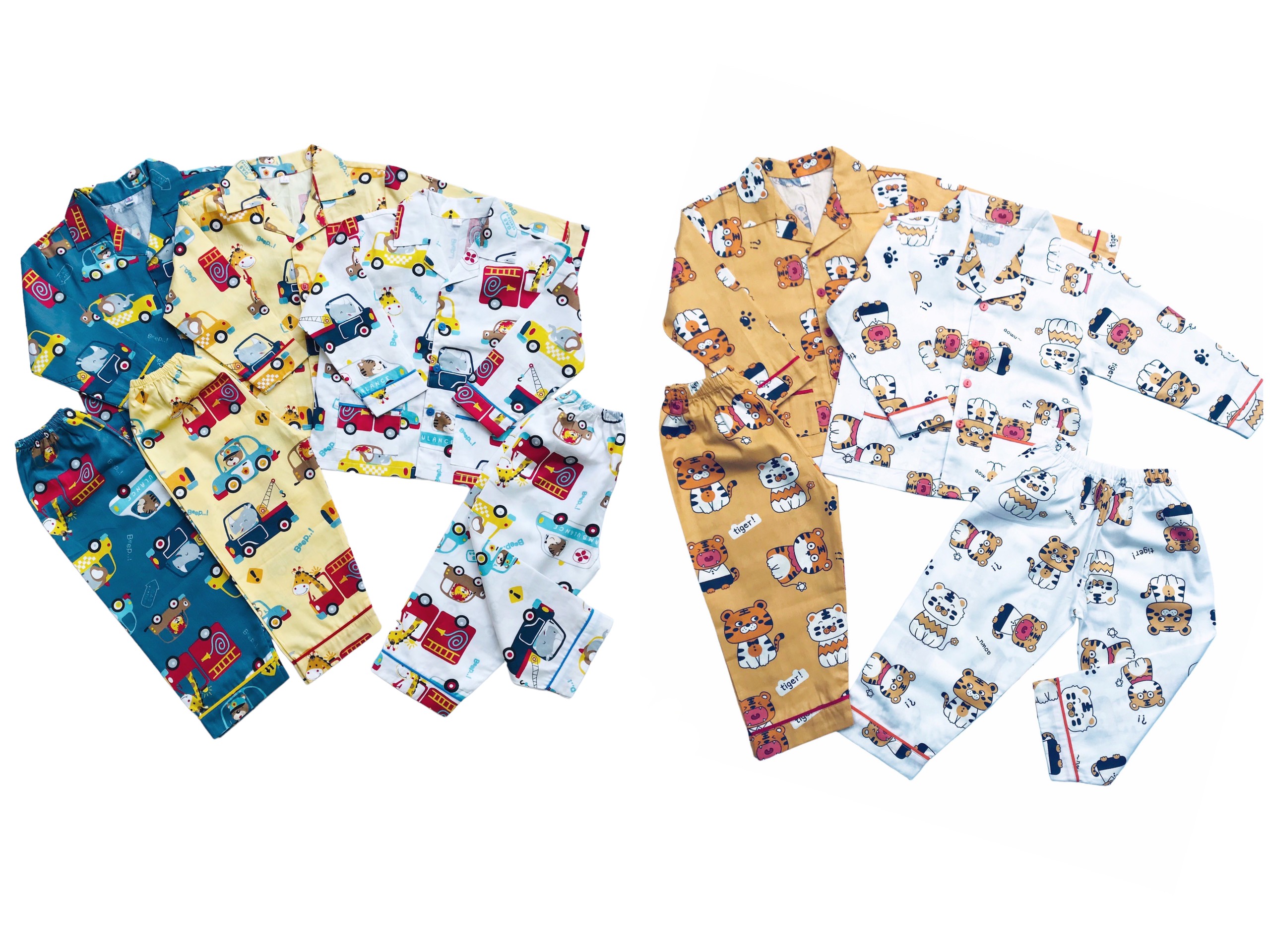 Set bộ Pijama cho bé trai bé gái mặc nhà mặc ngủ vải thô lụa mịn đẹp hình nhiều hình ngộ nghĩnh  size 10-40kg cho bé 1- 9 tuổi