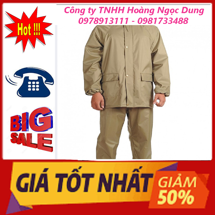 Áo mưa bộ màu cỏ úa vải dù, bộ quần áo đi mưa đẹp giá rẻ