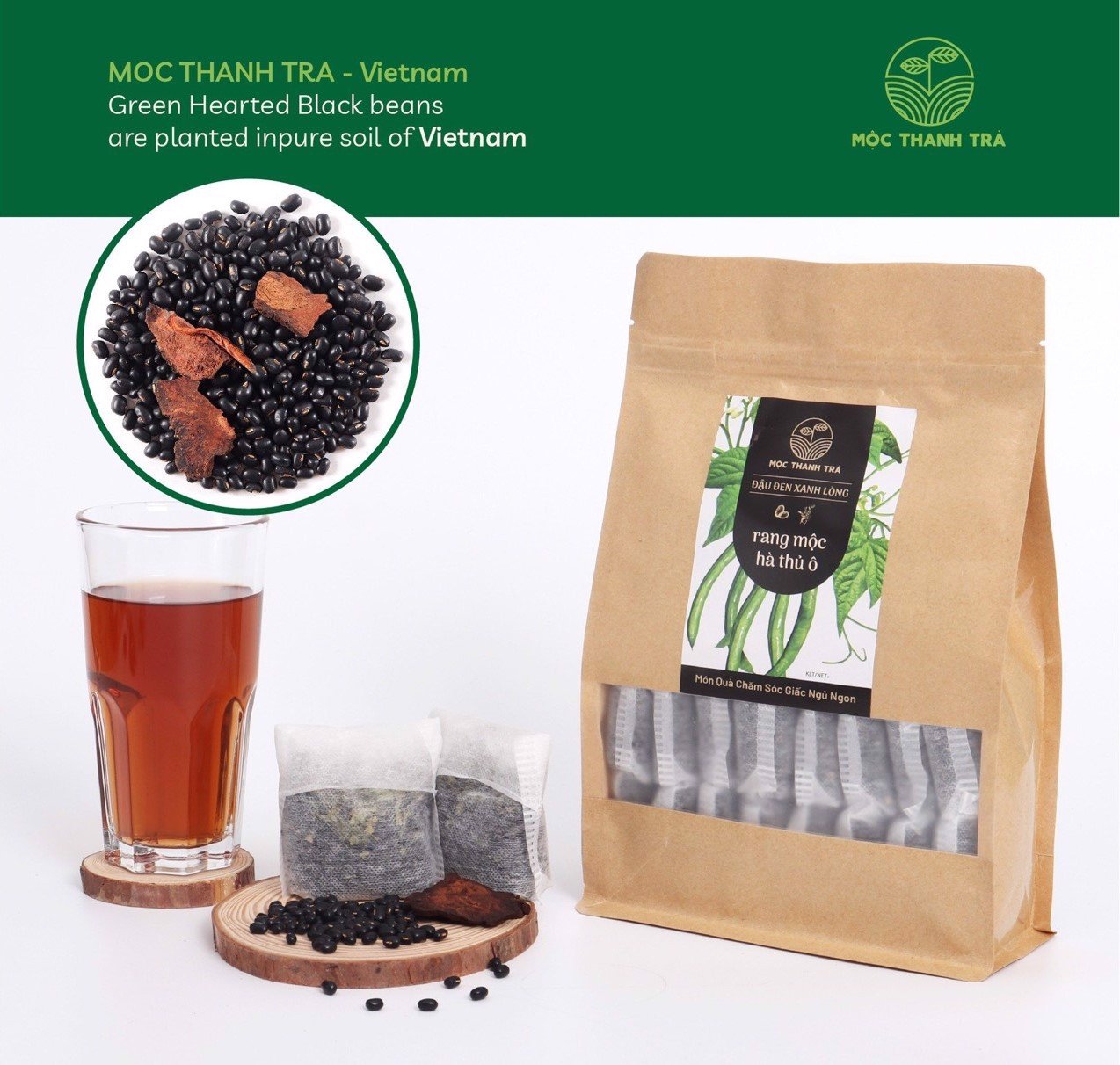 Mộc thanh trà - đậu đen xanh lòng rang mộc và hà thủ ô 500gr