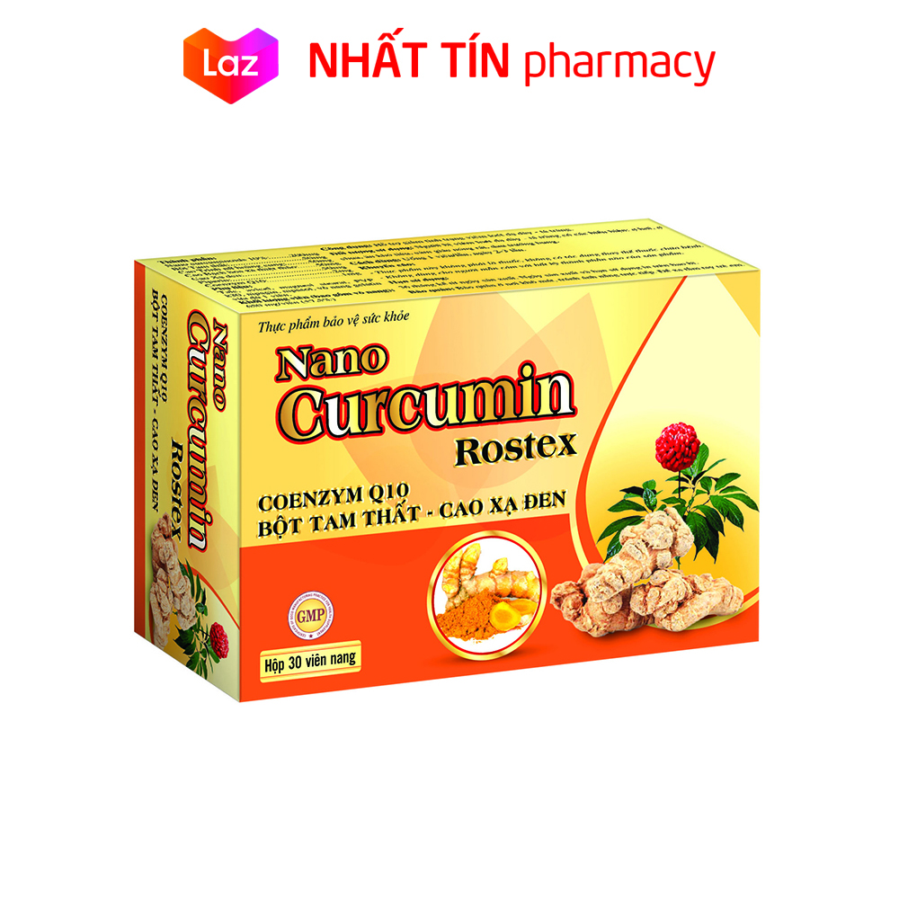 Viên tinh nghệ Nano Curcumin Rostex Tam Thất Xạ Đen giảm viêm loét dạ dày, tá tràng, ung bướu - Hộp 30 viên