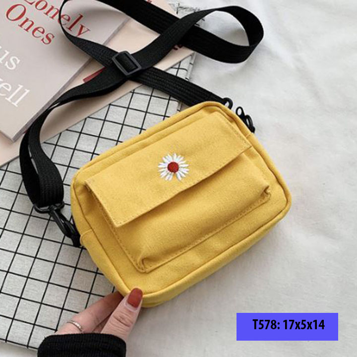 Túi xách tay đeo chéo nữ vải bố hoa cúc phong cách hàn quốc T578