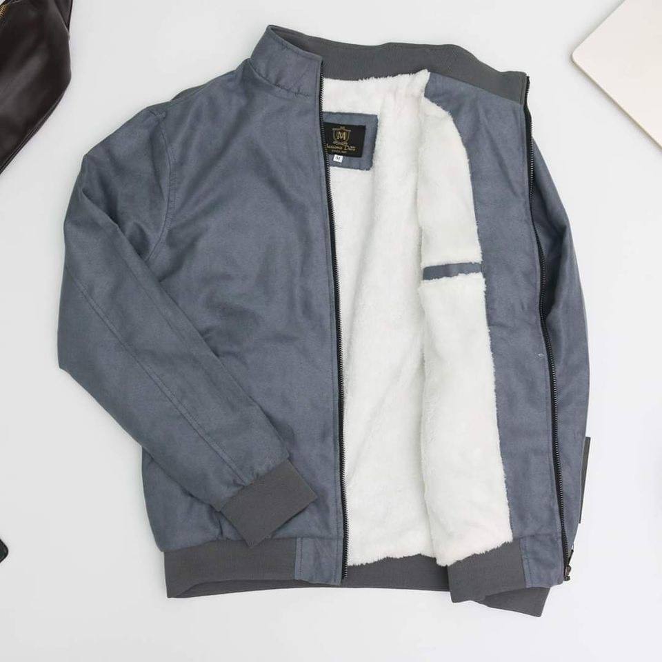 Áo Khoác Nam Da Lộn Lót Lông Cổ Cao siêu ấm Siêu Dày Dặn Ấm Áp