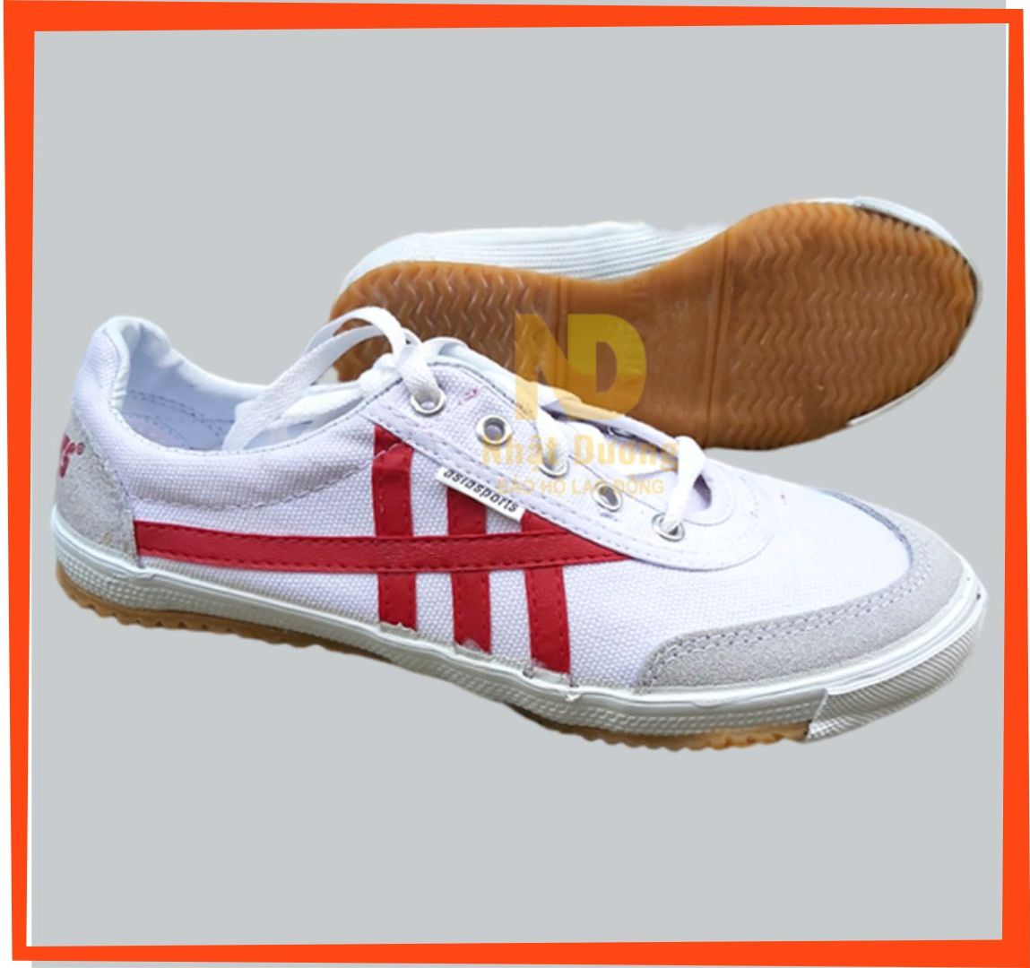 Giày bata asia màu trắng sọc đỏ đế cao su giày bata thể dục nam nữ bền thoáng chân