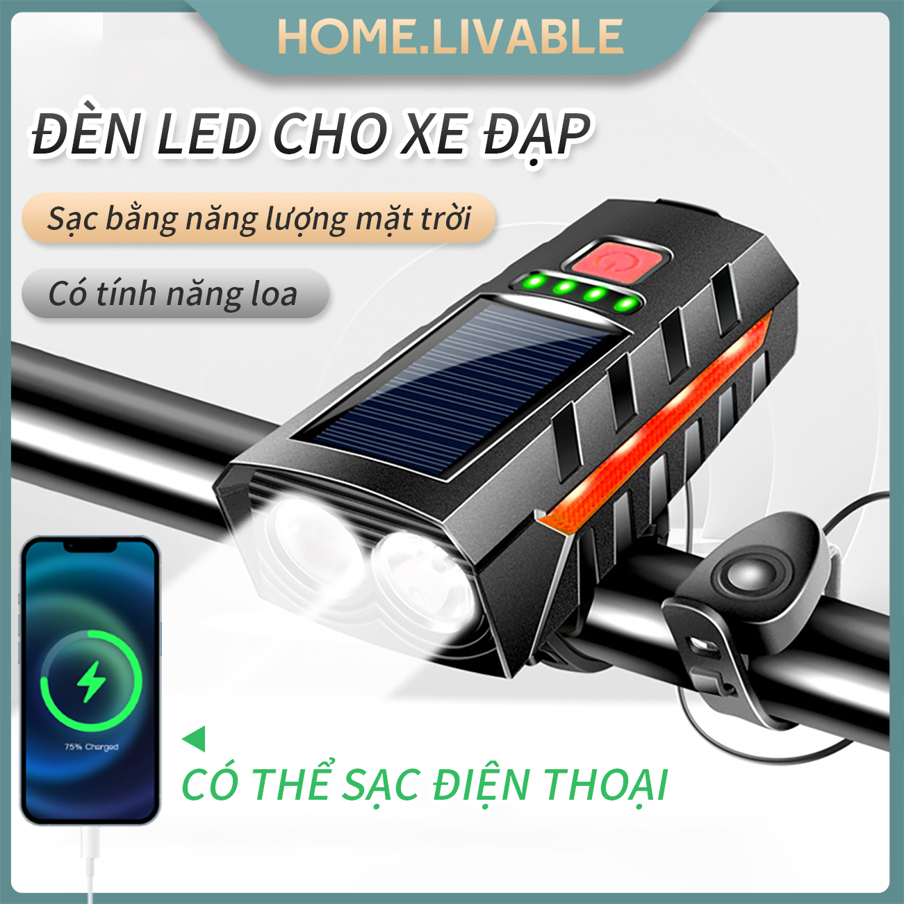 Đèn Xe Đạp Thể Thao Siêu Sáng Đèn xe đạp siêu sáng có còi sạc usb chống nước Có Còi Pin Sạc USB