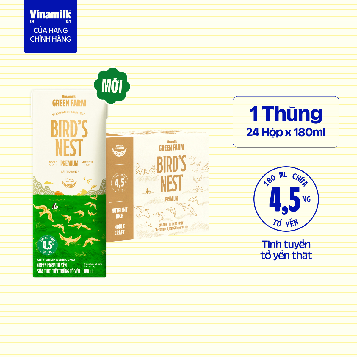 Thùng 24 hộp Sữa Tươi Tiệt Trùng Tổ Yến Vinamilk Green Farm  180ml