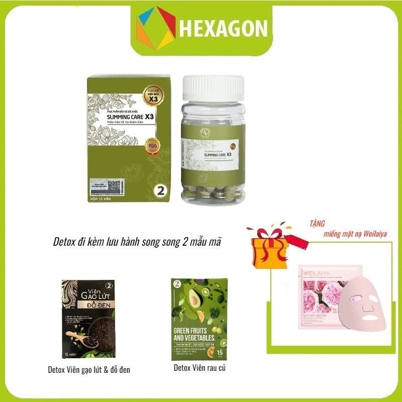 Viên thảo mộc giảm cân Slimming Care X3 (số 2)-15 viên - Dành cho người béo lâu năm, cơ địa chai lỳ - Tặng 2 miếng mặt nạ Miunglab