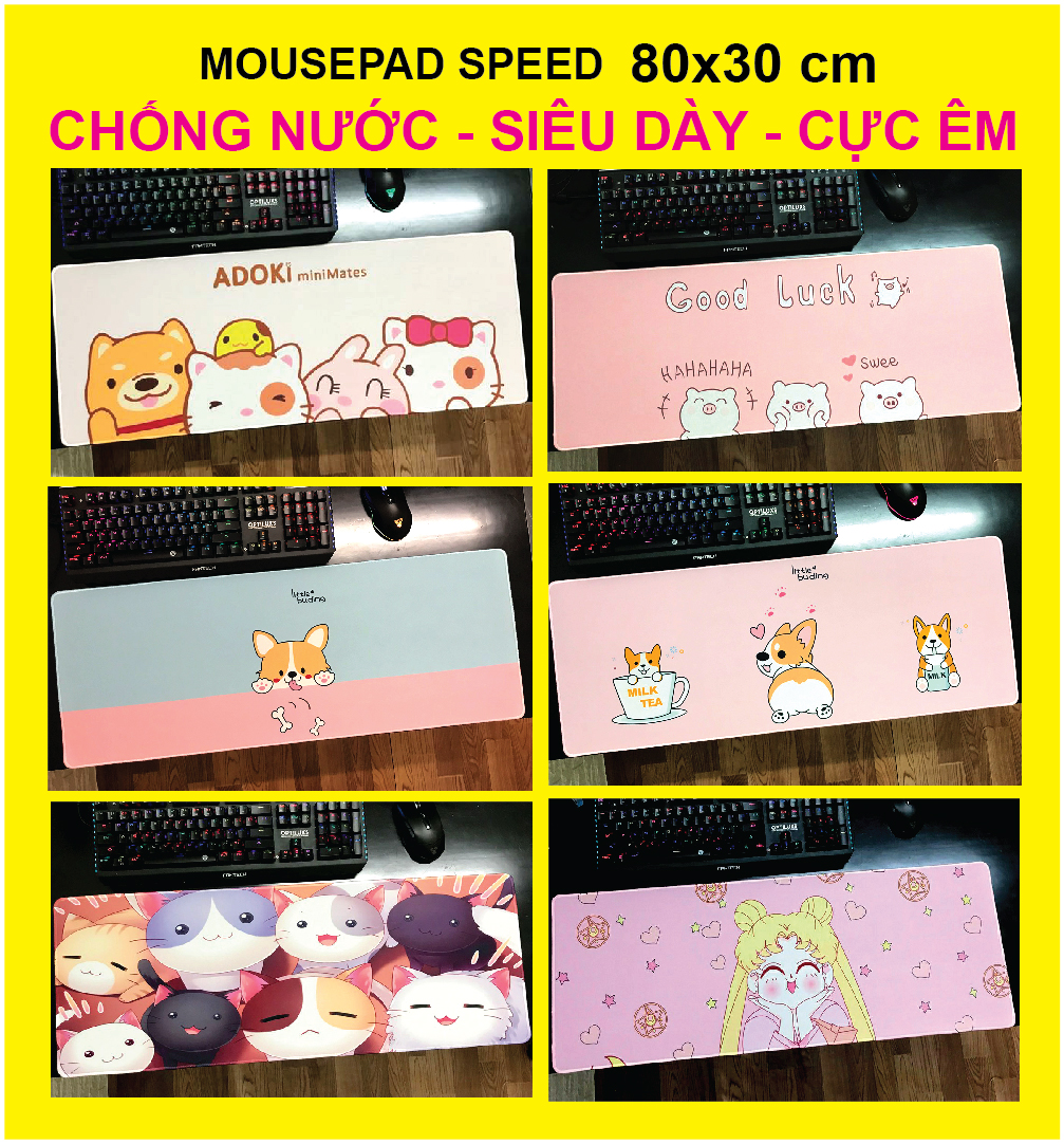 [HCM]Lót chuột cỡ lớn, bàn di chuột, đế lót chuột gaming [CHỐNG NƯỚC - SIÊU DÀY] mẫu cute dễ thương, size 80x30/90x40