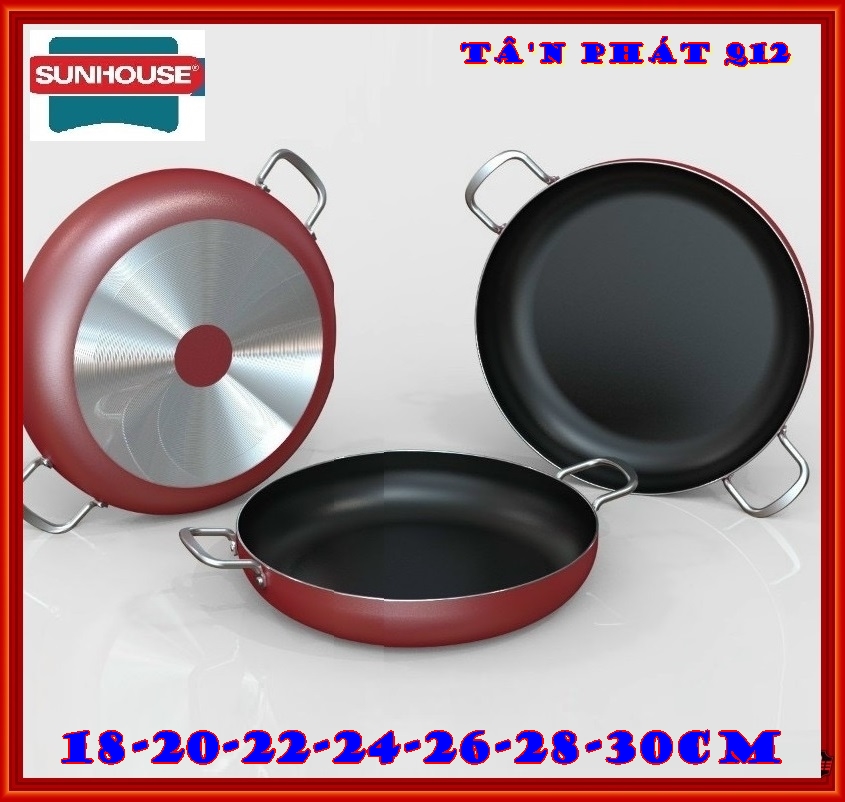 [HCM]Chảo 2 quai chống dính SUNHOUSE Đủ Size 18 20 22 24 26 28 30 CM