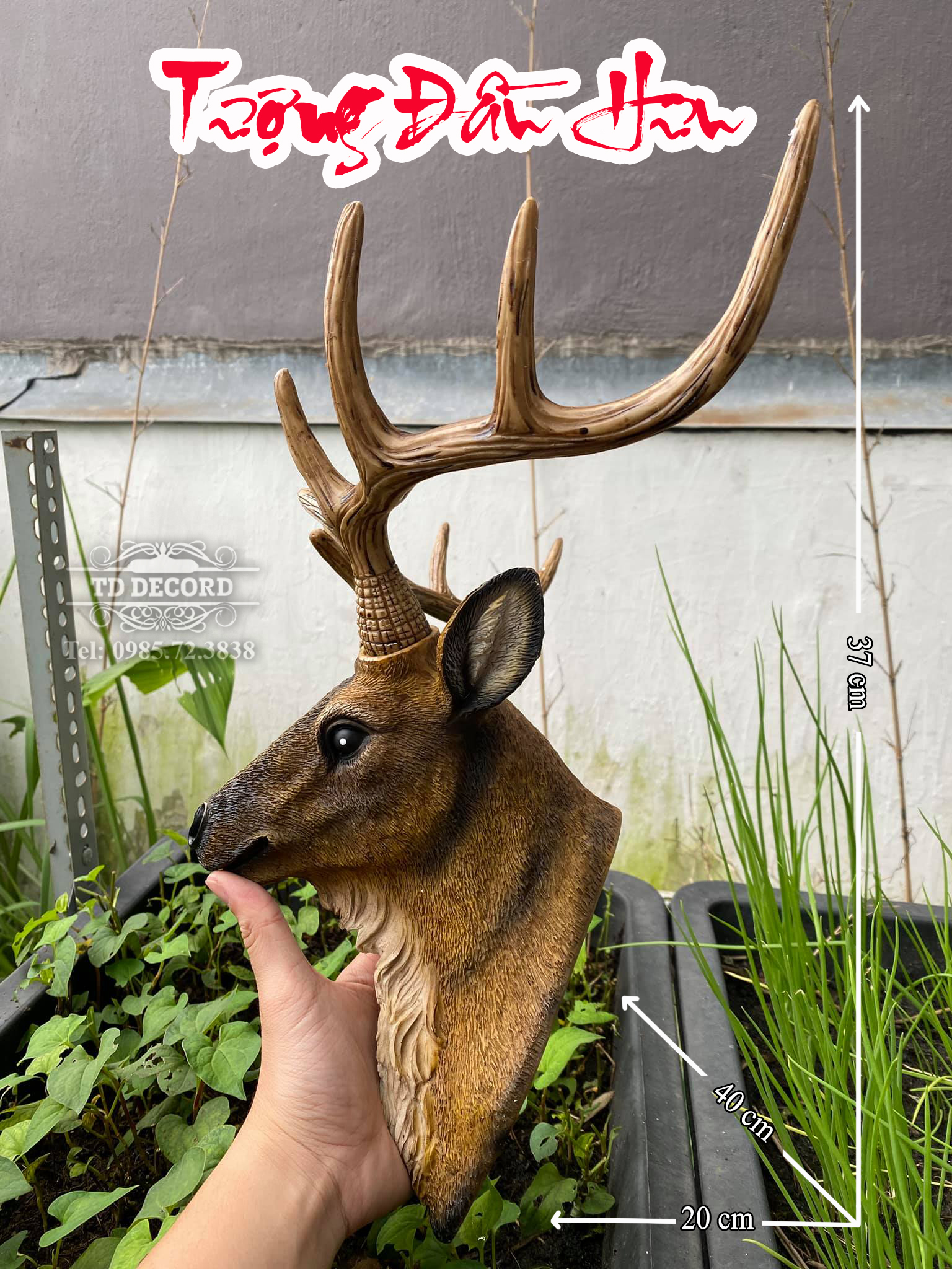 Tượng Đầu Hươu Trang Trí Tường Cao Cấp, Tượng Phong Thủy, Tượng Treo Tường, Quà Tặng Trang Trí Quán