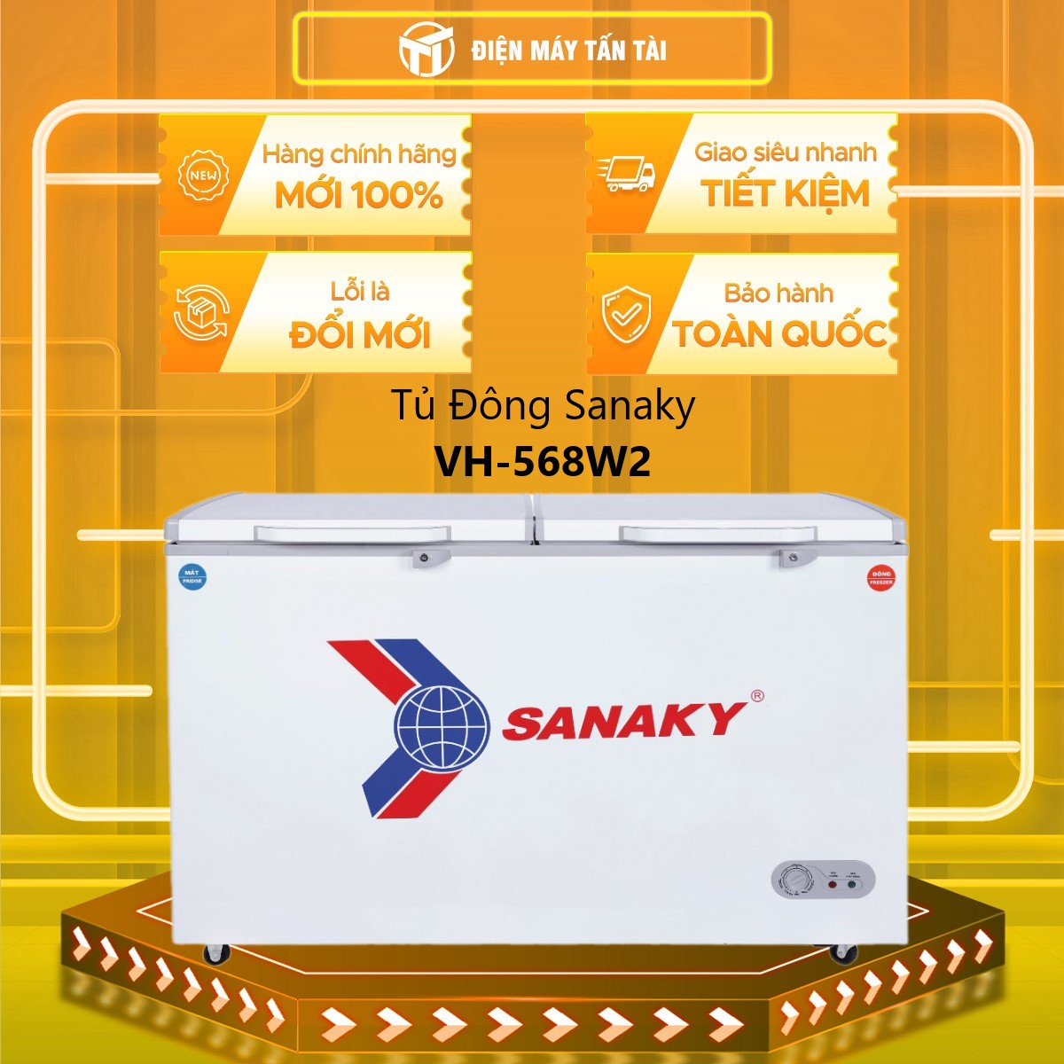 VH-568W2 - Tủ Đông Sanaky 365 lít VH-568W2 - Hàng chính hãng - Công nghệ làm lạnh 360 độ giúp làm lạnh sâu, Thiết kế tối ưu 2 ngăn đông - mát