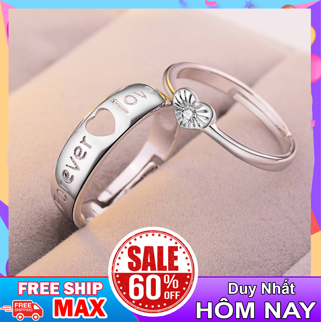 Cặp nhẫn đôi bạc 925 Hàn Quốc cao cấp (ND.A4)