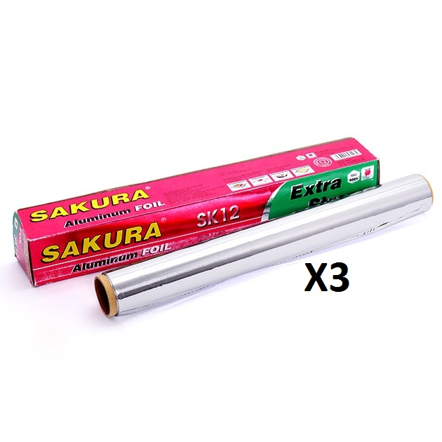 Combo 3 Cuộn Giấy Bạc Nướng Thực Phẩm Sakura SK12 30cm X 7.6m
