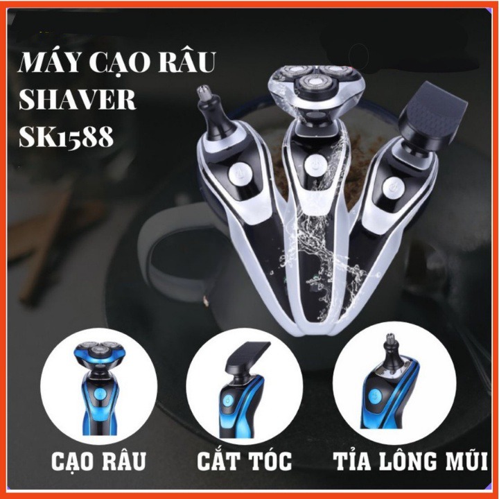 Máy cạo râu đa năng shaver sk 1588, máy cạo râu 3in 1 thông minh chống nước cao cấp