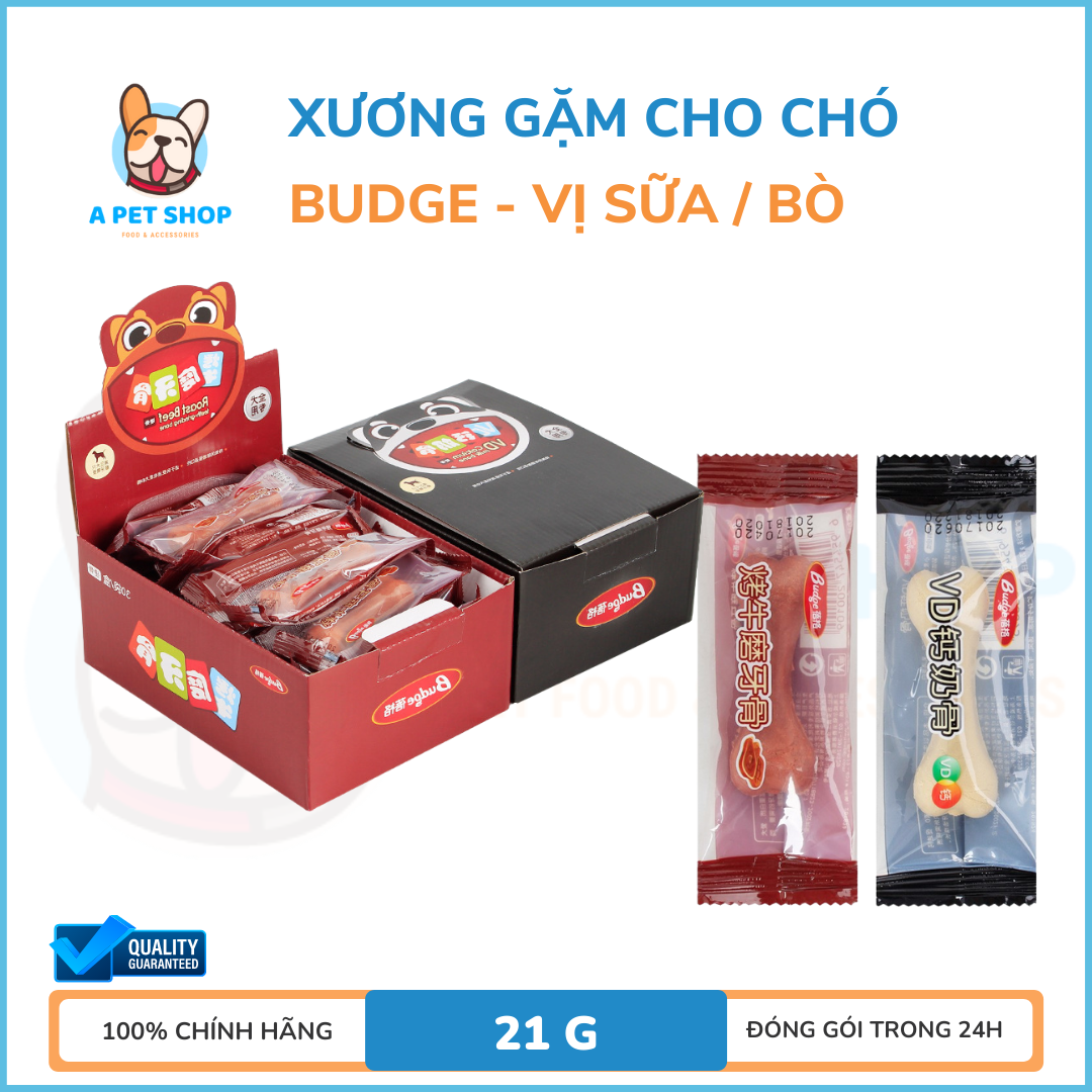 [1 cái] Xương Gặm Sạch Răng Cho Chó BUDGE 21g Vị Bò, Sữa Bổ Sung Dinh Dưỡng - Xương Gặm Giúp Chó Giảm Hôi Miệng A Pet Shop