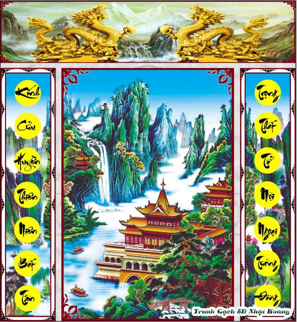 Tranh 3D Cửu Huyền Thất Tổ dán tường phòng thờ