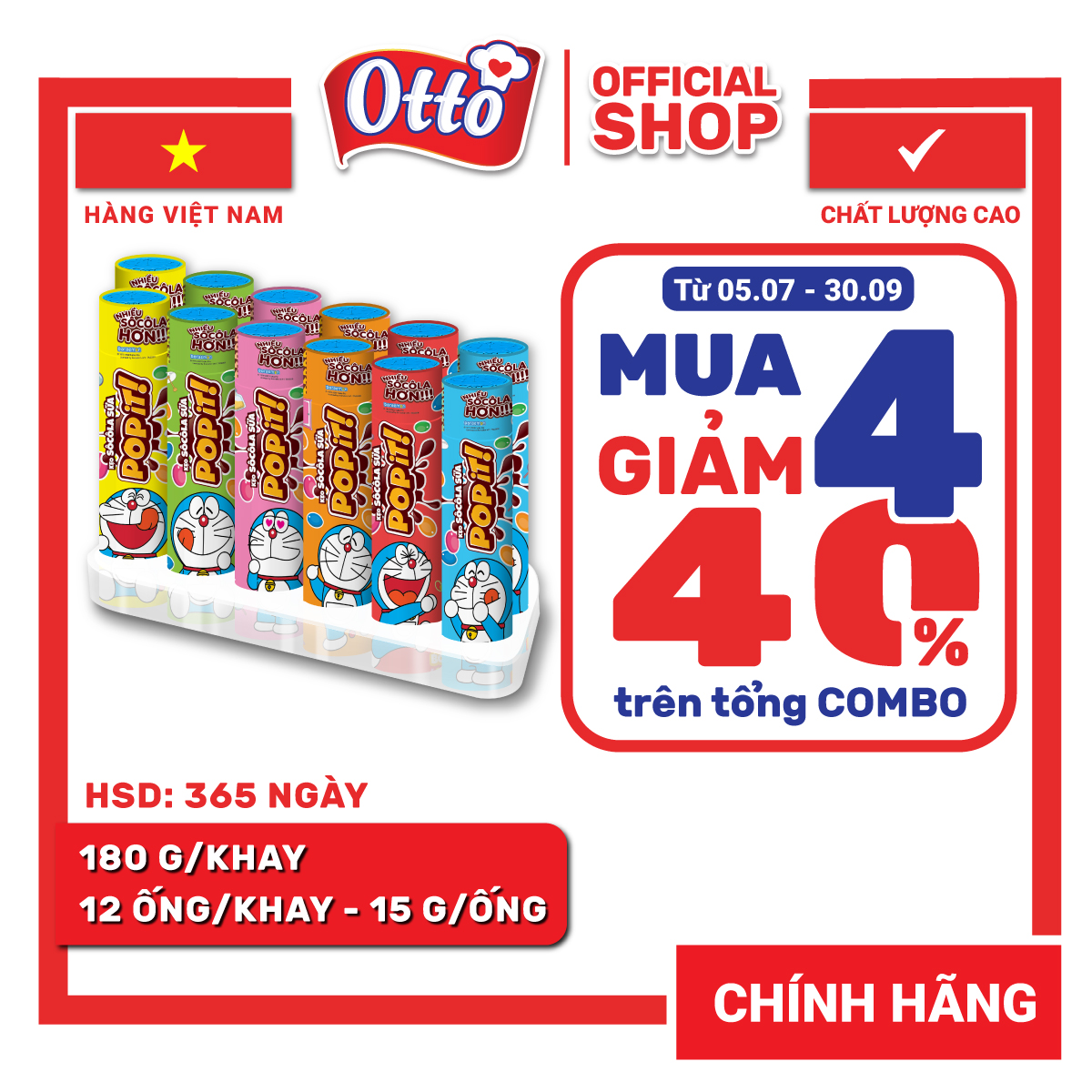 Khay Kẹo socola sữa Popit Doreamon Ống 15g | Socola | Đồ ăn vặt