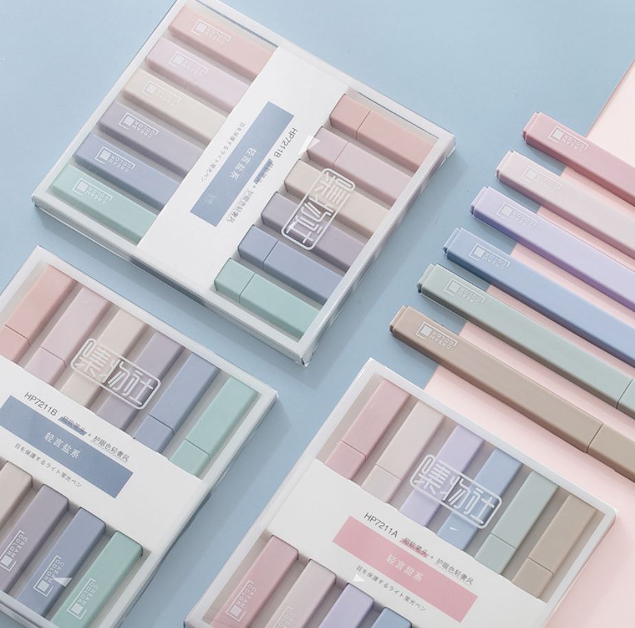 Bộ bút highlight pastel 6 màu thân vuông - bút đánh dấu , bút nhớ nhiều màu