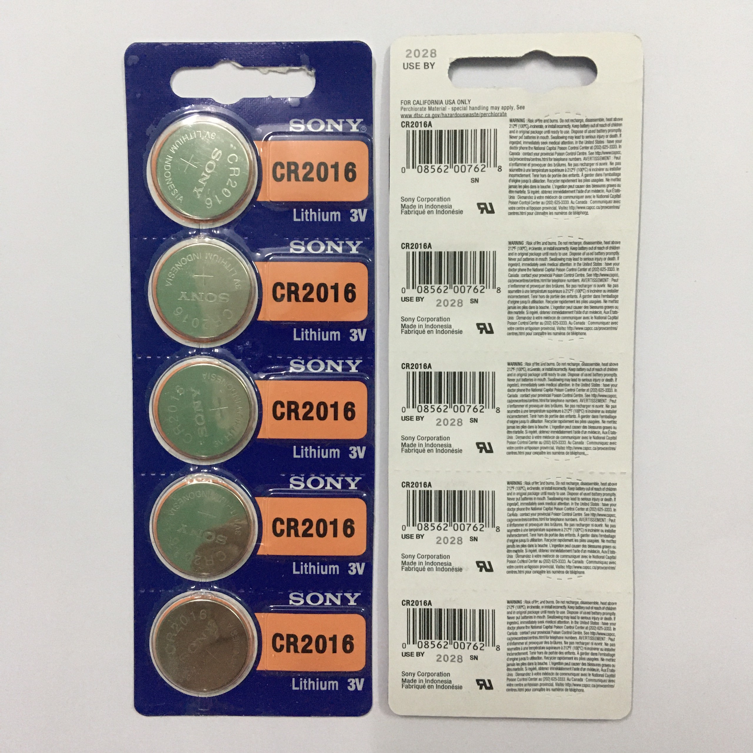 Pin cr2016 sony lithium 3v chính hãng vỉ 5 viên