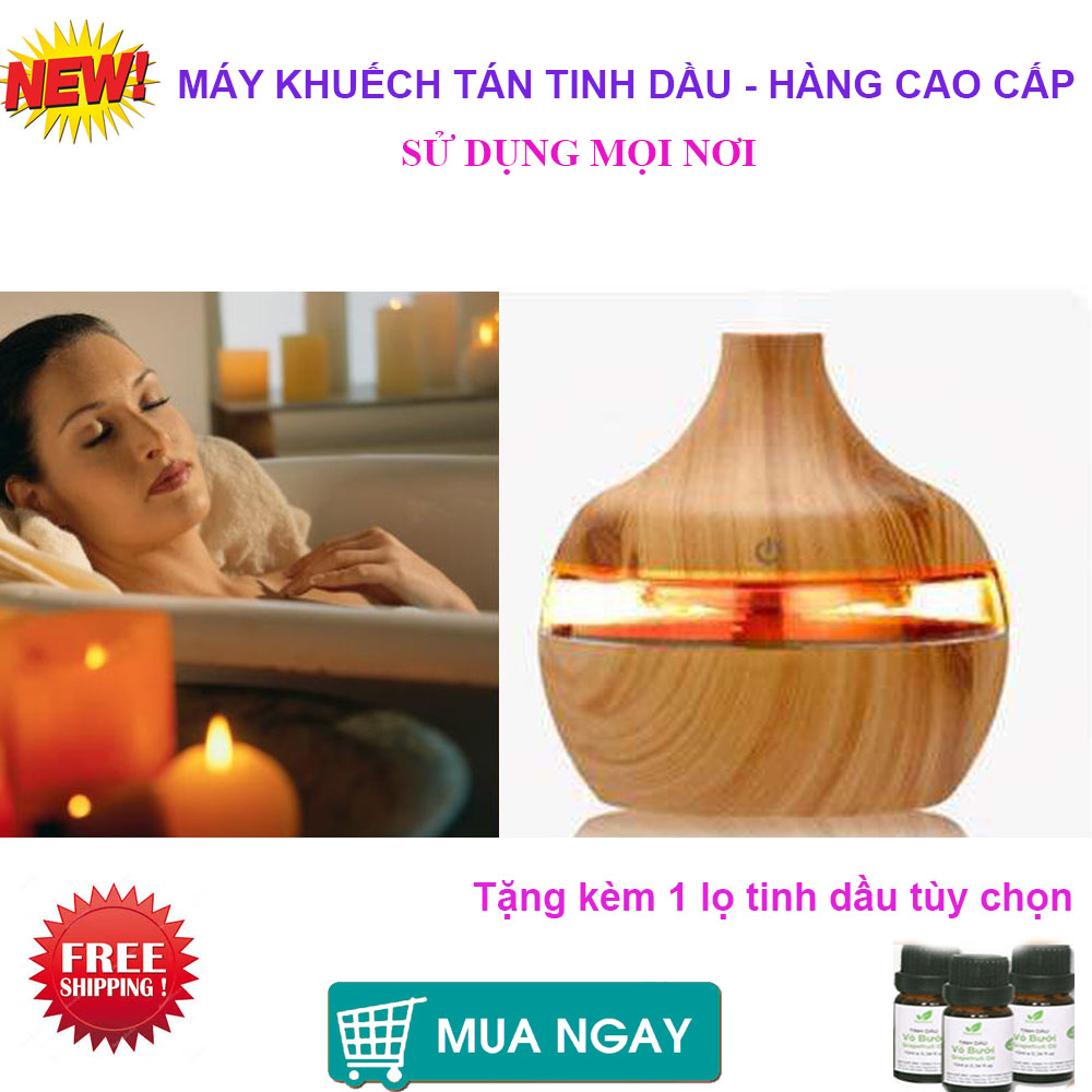Máy Khuếch Tán Tinh Dầu, Xông Tinh Dầu Cao Cấp, Máy Xông Tinh Dầu Phun Sương . Giúp thanh lọc không khí, lan tỏa mùi hương dễ chịu , an toàn và dễ sử dụng - Tặng 01 lọ tinh dầu thơm.