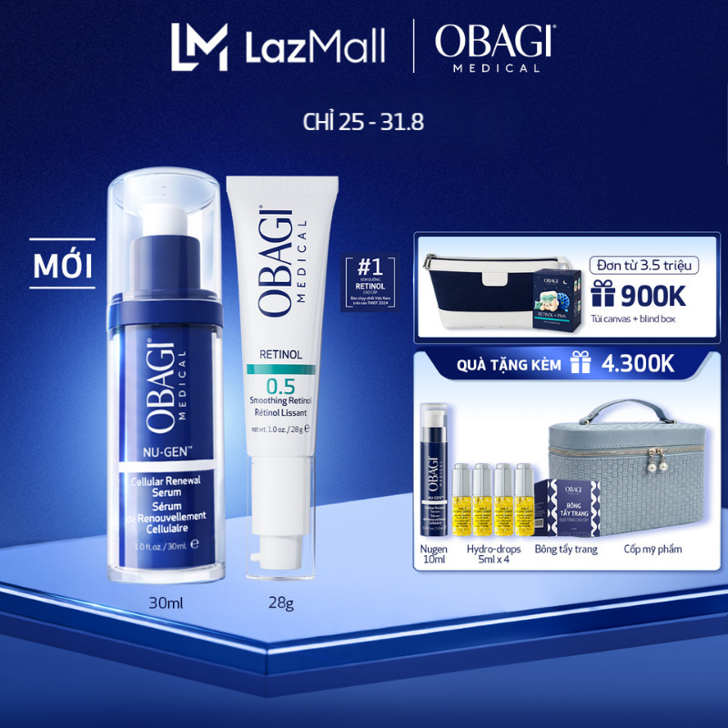 Bộ đôi Serum kích hoạt năng lượng tế bào NU-GEN™ 30ml  Kem Dưỡng Đêm Obagi Retinol 0.5