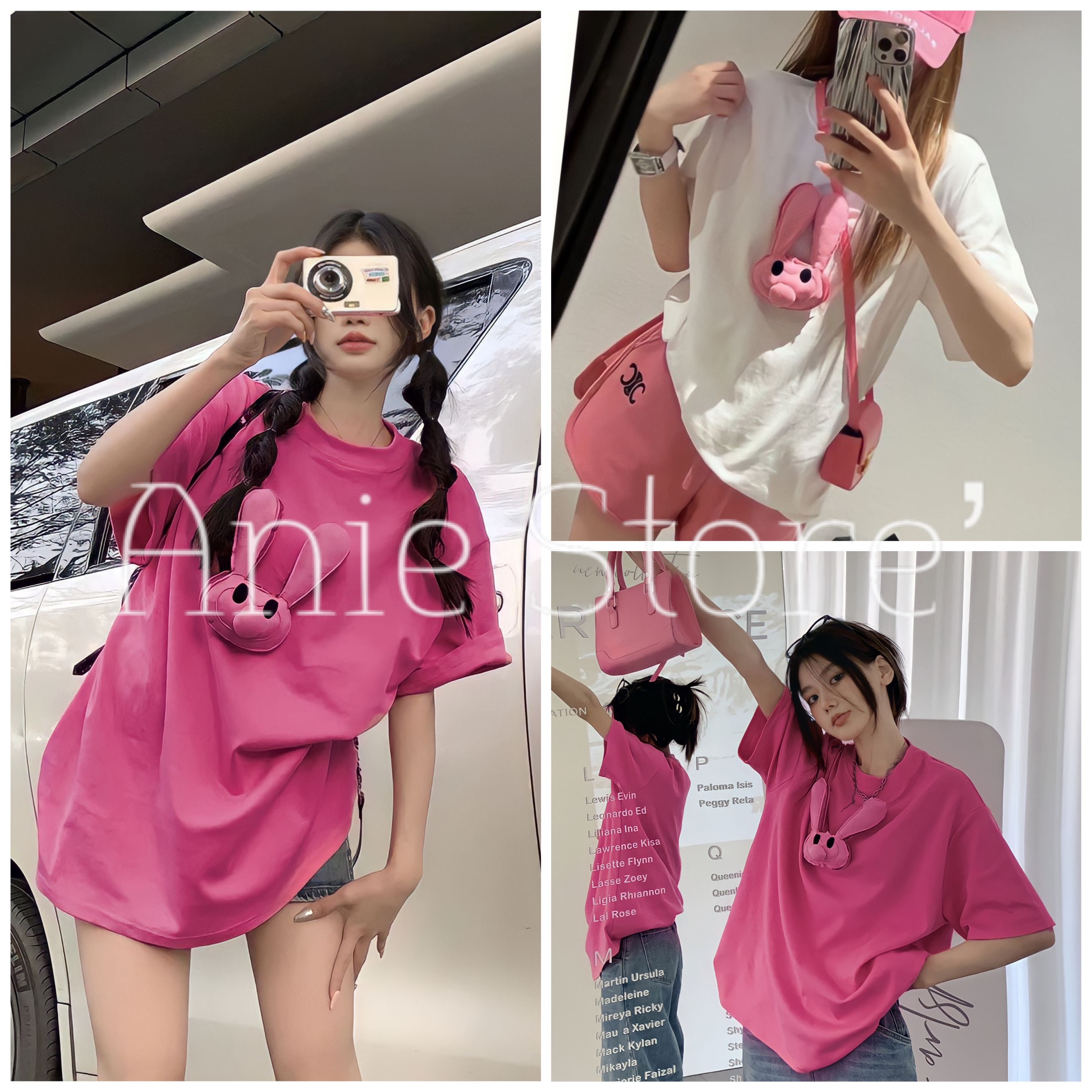 Áo thun nữ dáng thụng thỏ hồng 🦋 áo phông nữ cộc tay đính thỏ dáng rộng 🦋