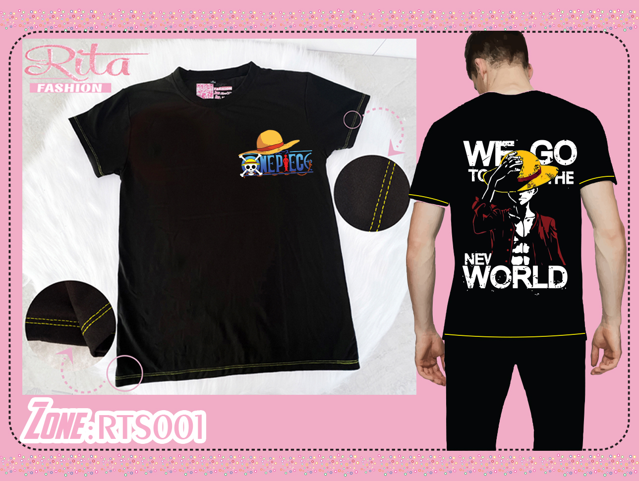 Áo thun Đen unisex One Piece 2 mặt cực ngầu
